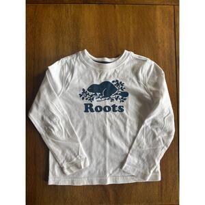100 Percent Cotton Roots Kids Beaver Logo Long Sleeve Shirt White Size 5T